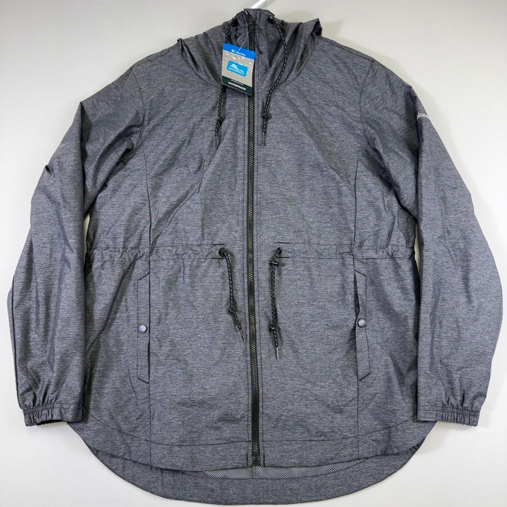 Columbia Lillian Ridge Shell Jacket Womens L Gray Waterproof Hooded Cinch NEW